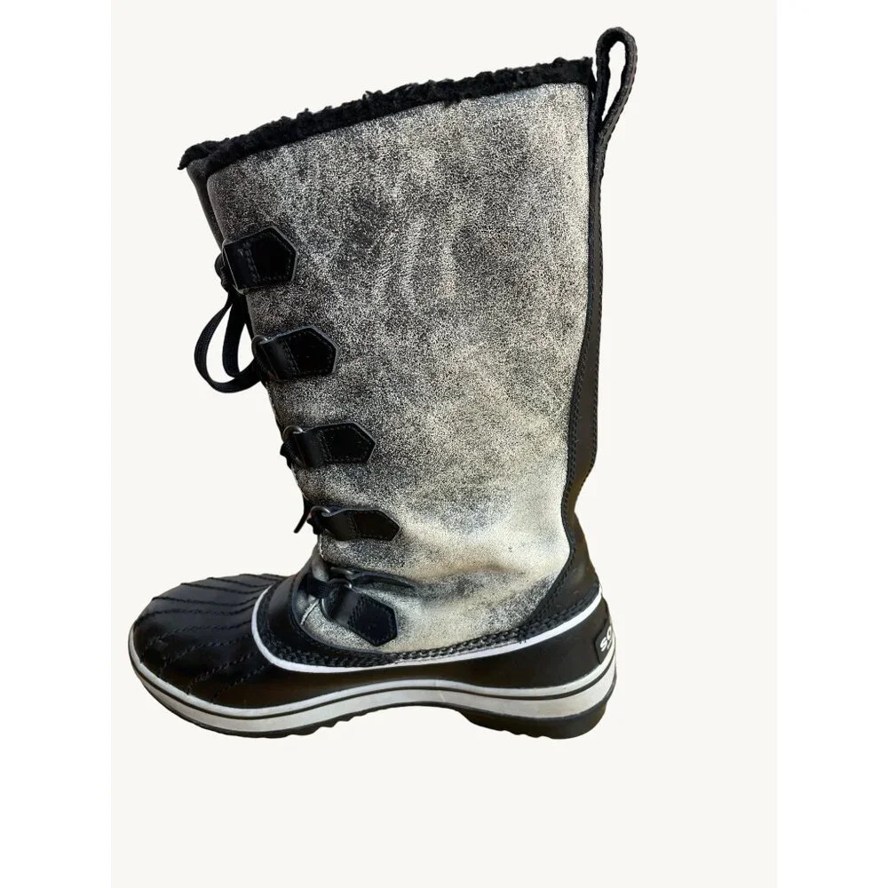 Sorel size 6US Tivoli Gray Leather Lace Up Tall Winter Waterproof Boots